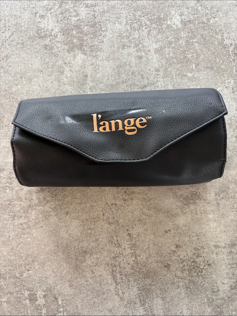 L'ange Black Cosmetic Roll Bag with Gold Logo